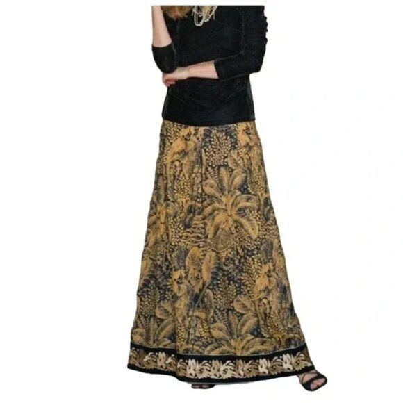 Soft Surroundings Sultana Embroidered Cotton Maxi Skirt LP Black/Tan - Picture 1 of 14
